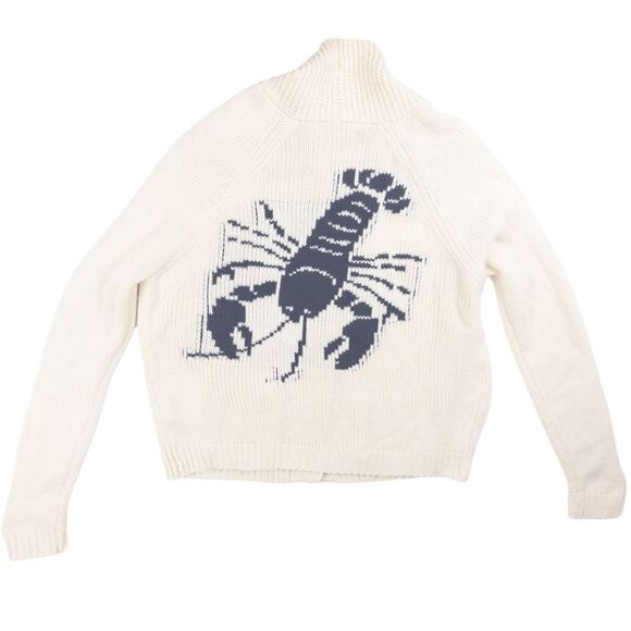 Coastal Lobster Knit Cardigan Button Front Patch Pocket Sweater M Nautical Print - Picture 4 of 6